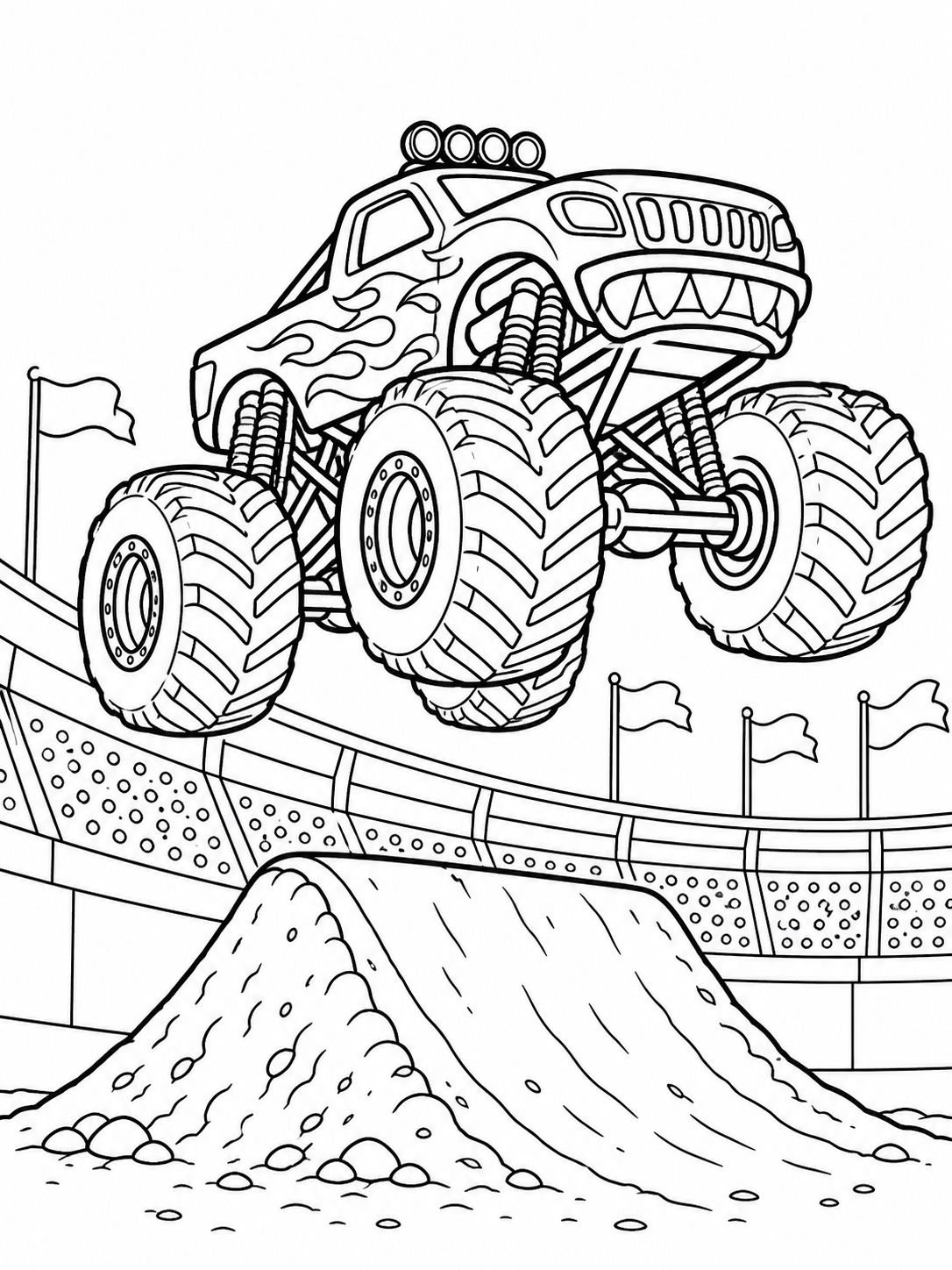 Truck Jumping Off Ramp — monster truck coloring pages