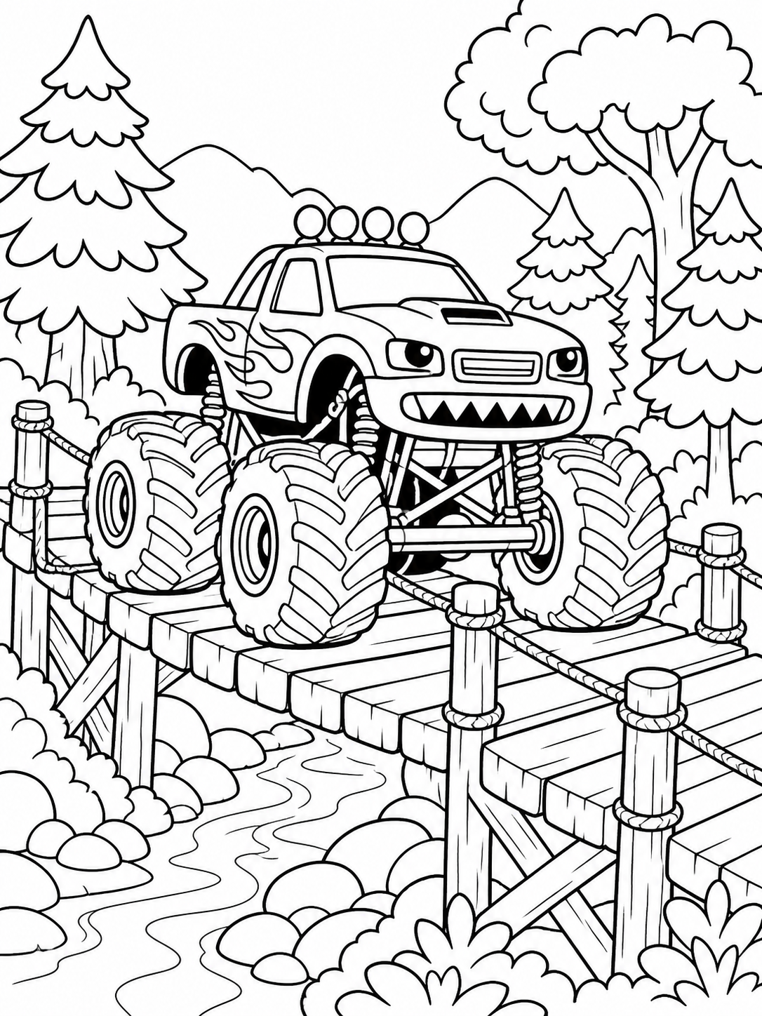 Shark Face Truck On Bridge — monster truck coloring pages