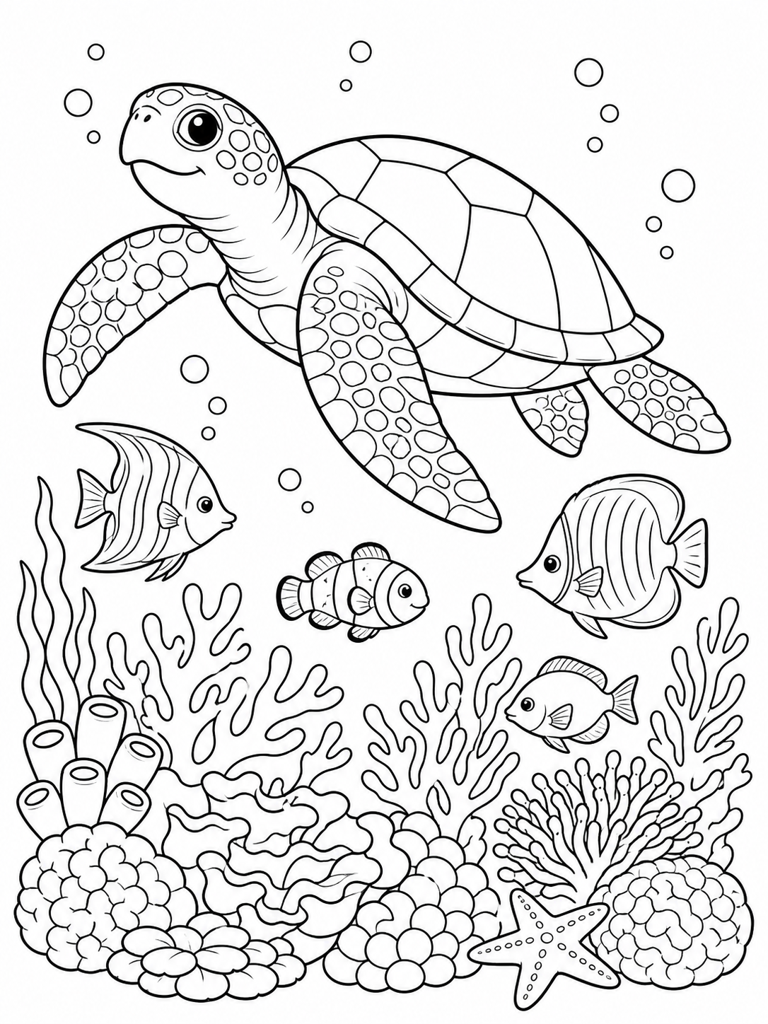 Turtles Over Coral Reef — ocean coloring pages
