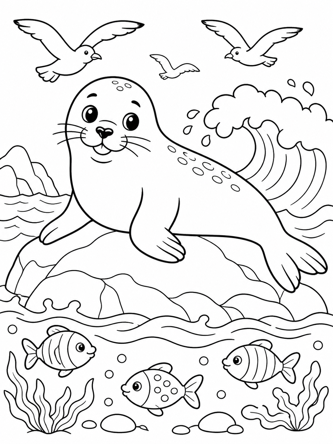 Seal On A Rock — ocean coloring pages