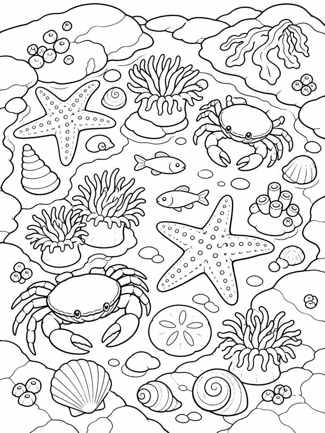 Starfish And Crabs — ocean coloring pages