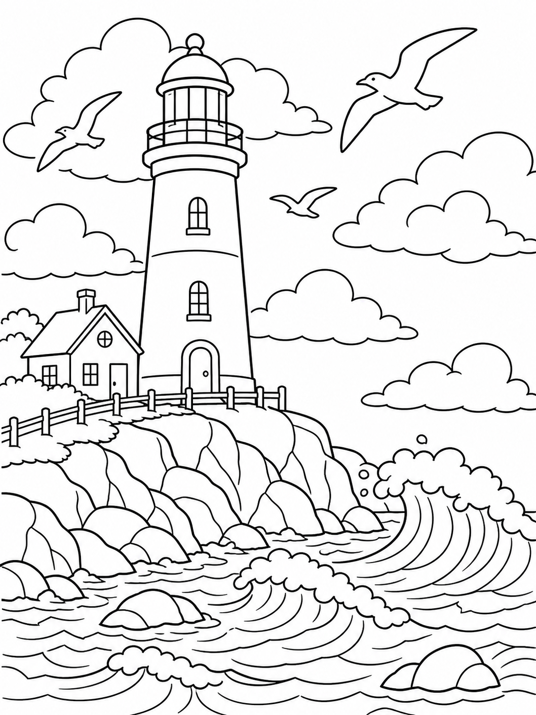 Lighthouse On The Cliff — ocean coloring pages
