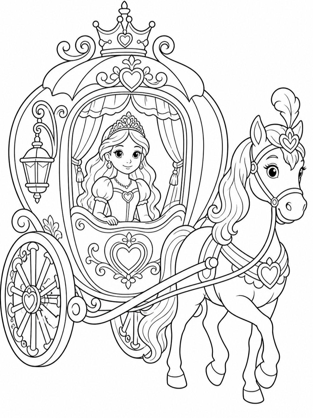 Princess In Horse Carriage — princess coloring pages