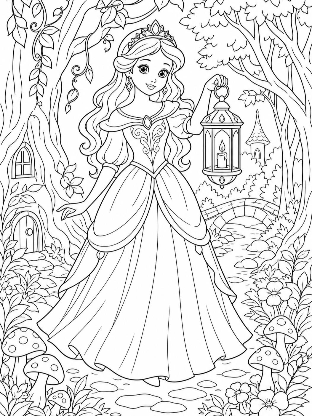 Princess In Enchanted Forest — princess coloring pages