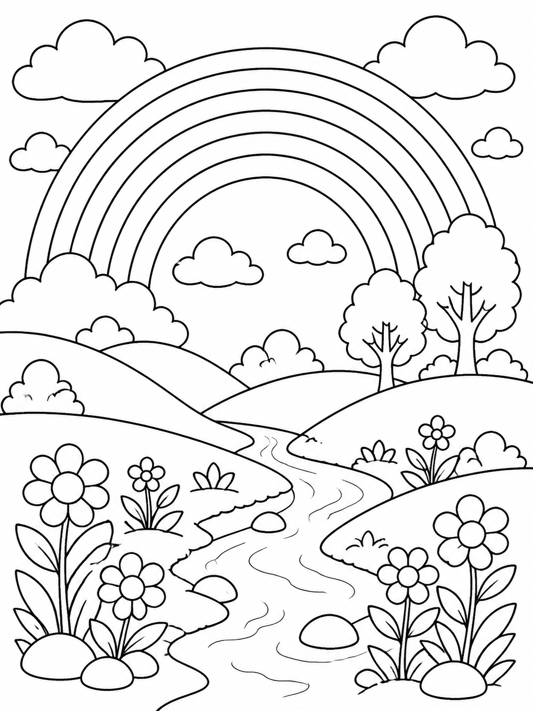 Rainbow Over River — rainbow coloring page
