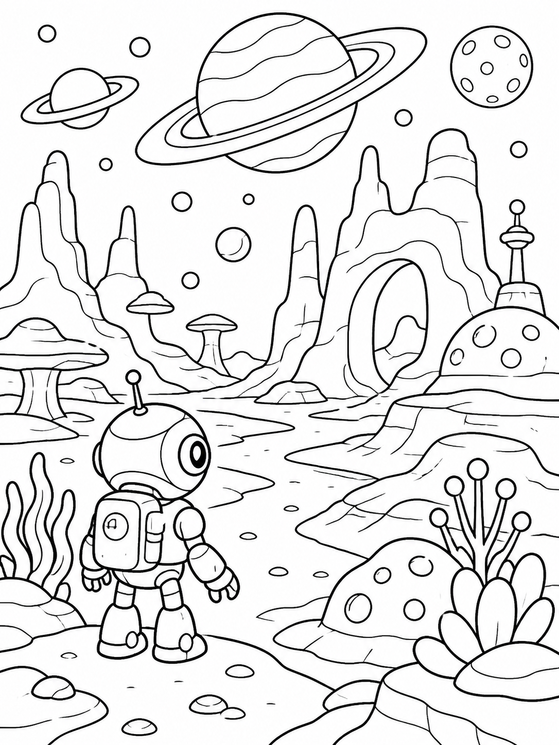 Robot On Alien Planet — space coloring pages
