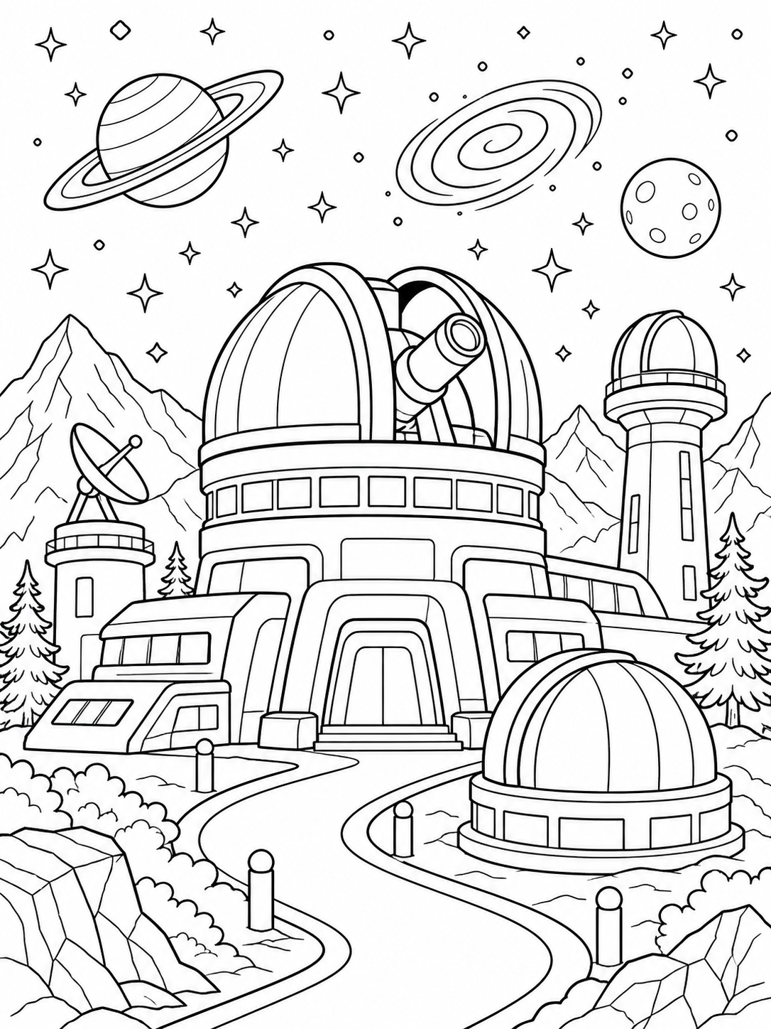 Mountain Space Observatory — space coloring pages