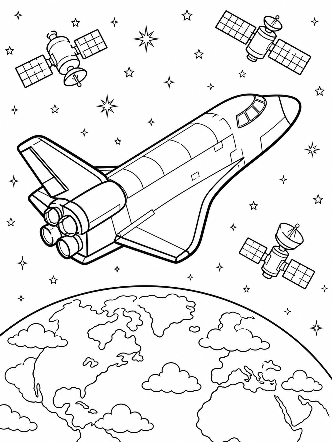 Space Shuttle And Satellites — space coloring pages
