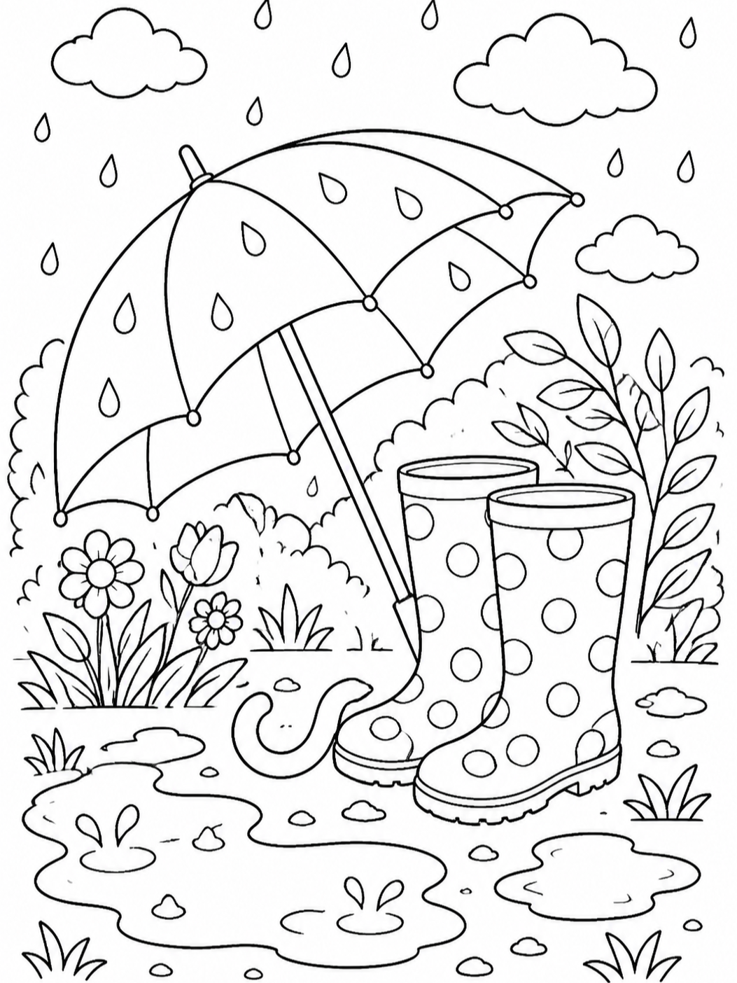 Umbrella And Rain Boots — spring coloring pages