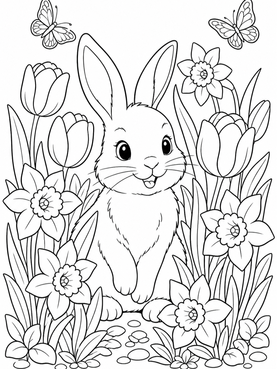 Bunny With Daffodils — spring coloring pages