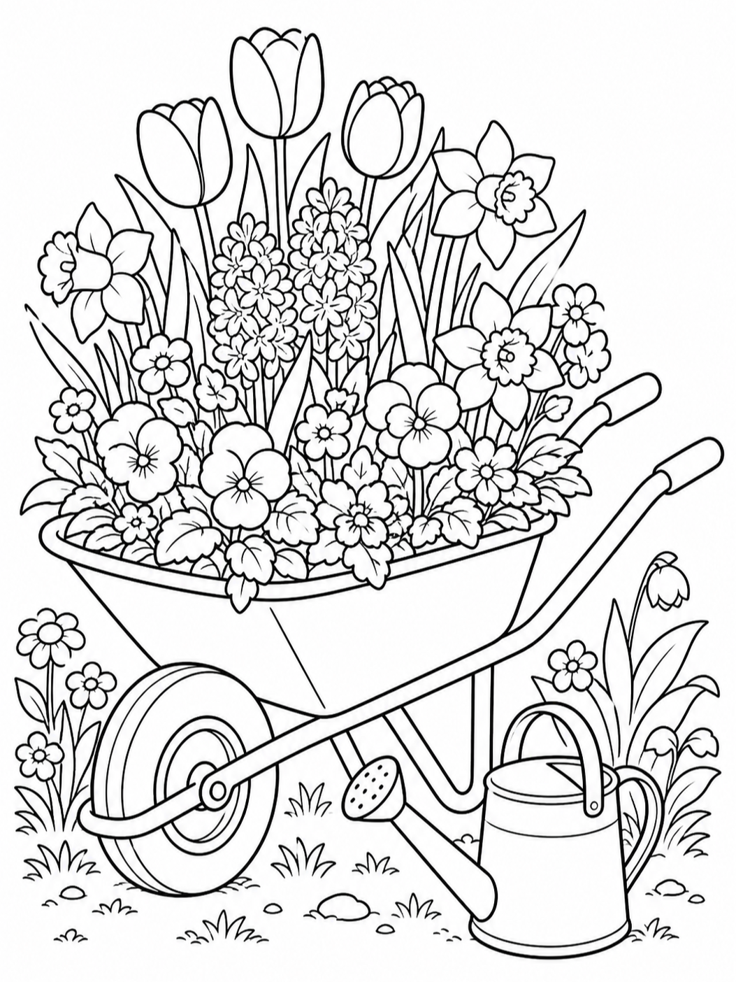 Wheelbarrow Of Flowers — spring coloring pages