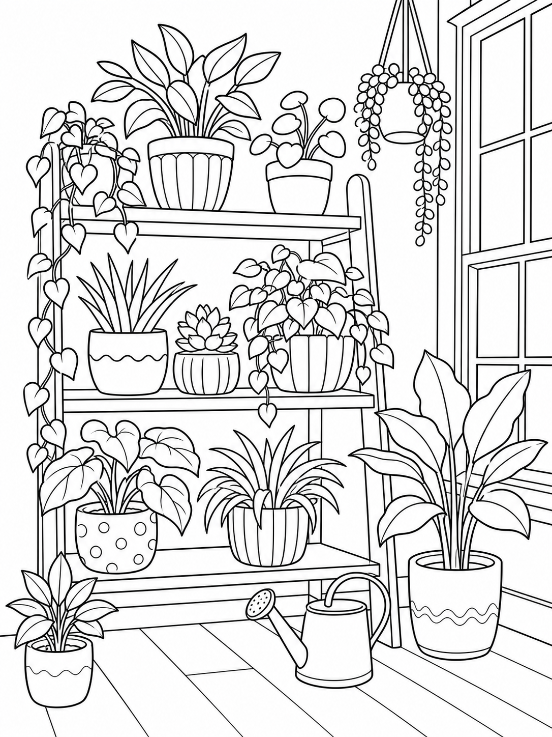 Potted Plant Shelf — stress relief coloring pages
