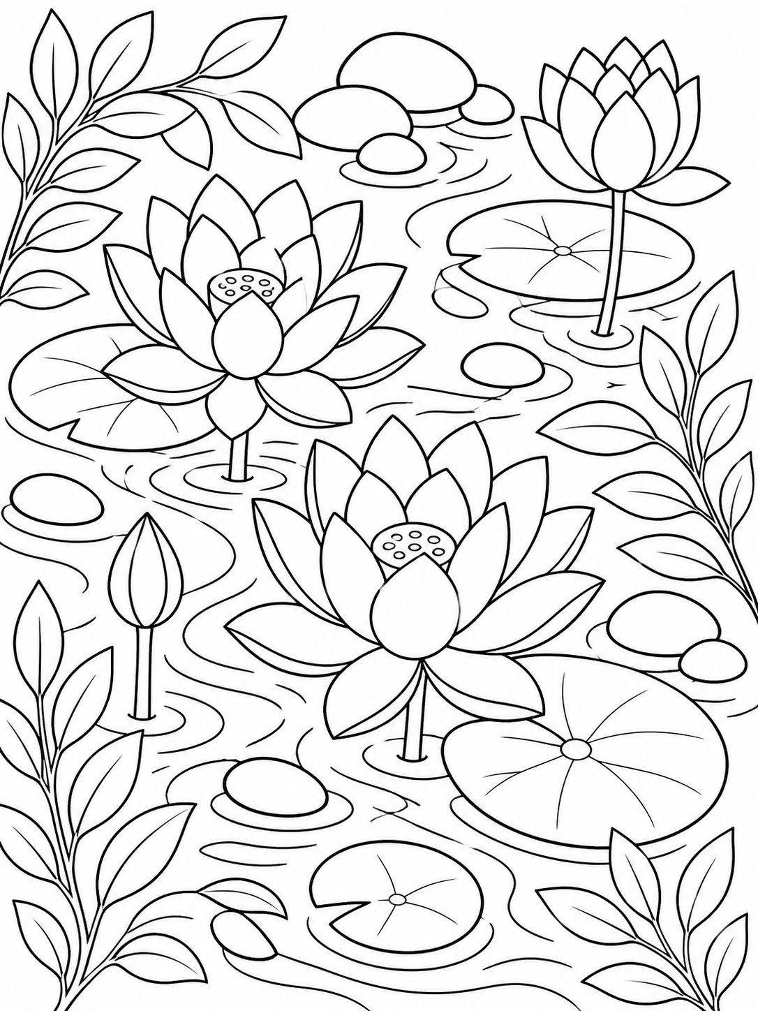 Water Lily Pond — stress relief coloring pages