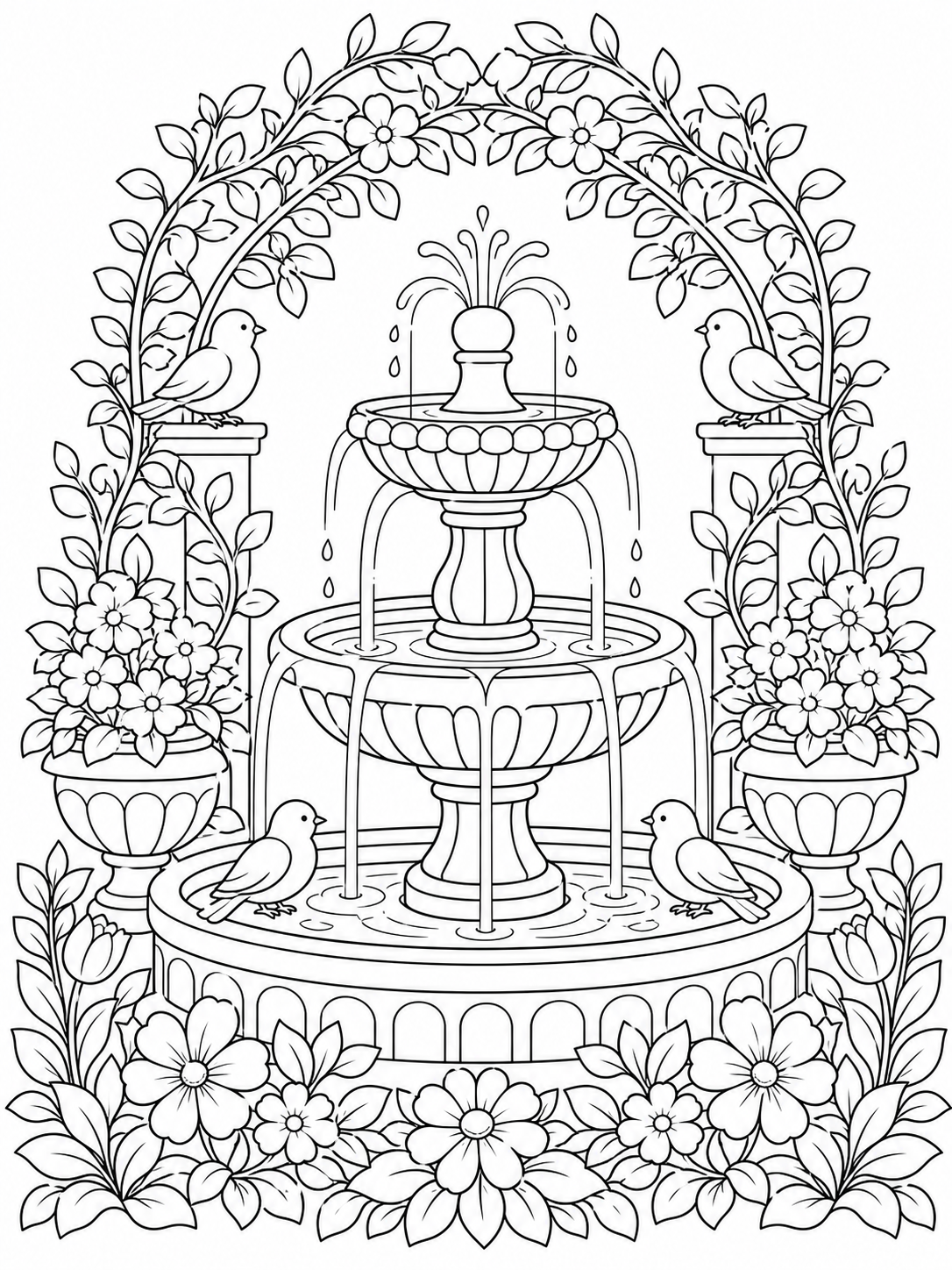 Garden Fountain — stress relief coloring pages