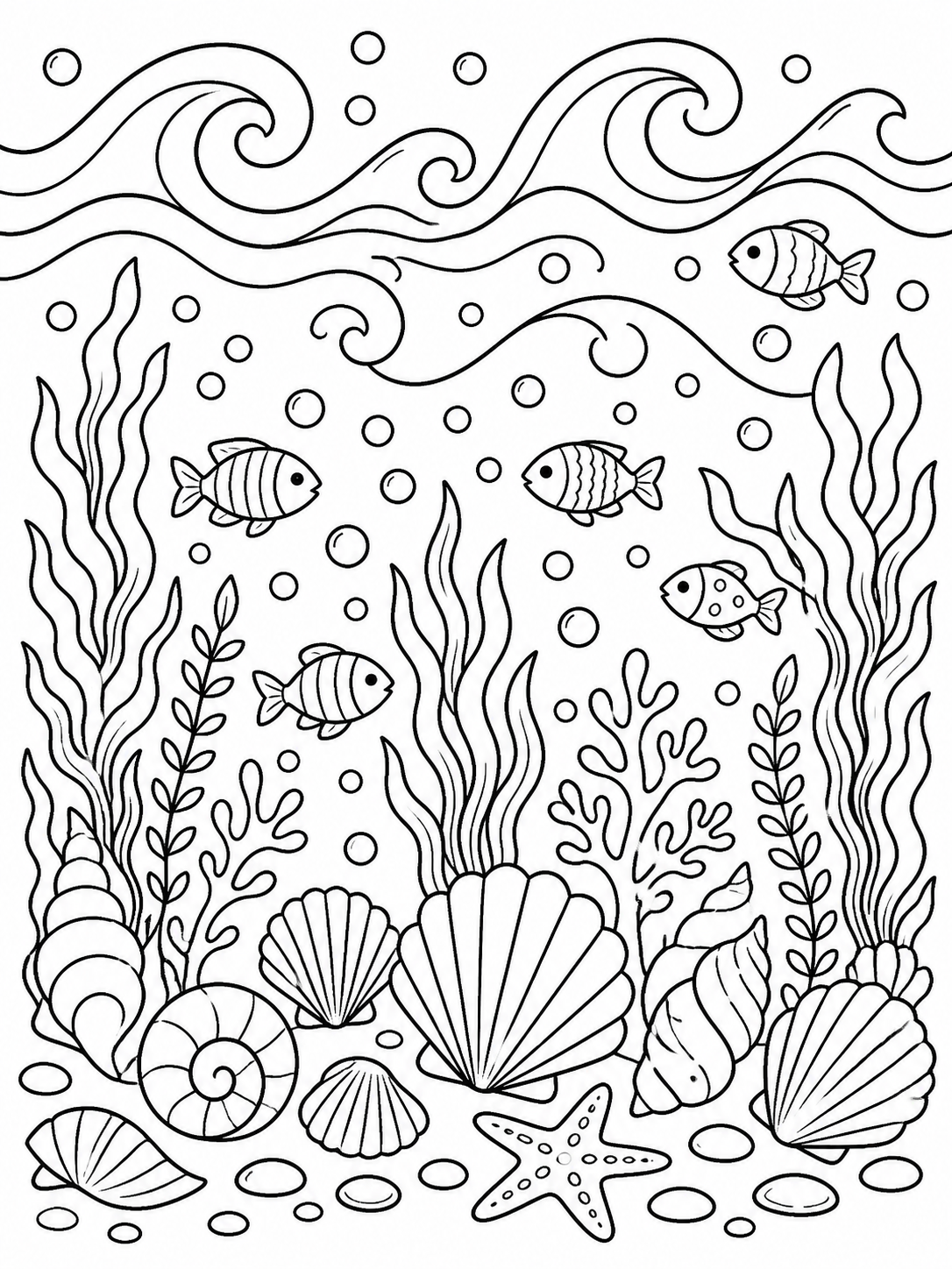 Underwater Shell Pattern — stress relief coloring pages