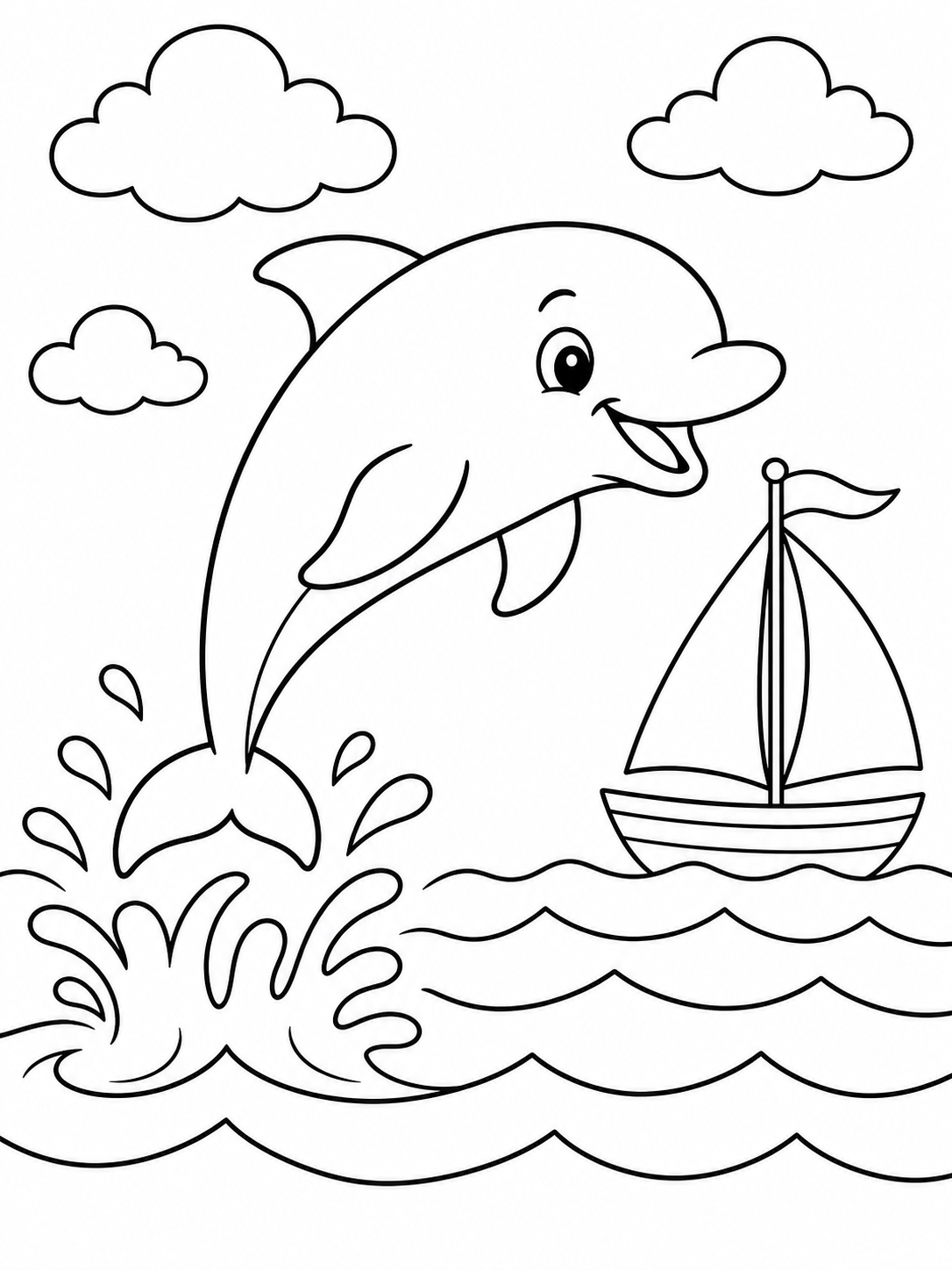 Dolphin By Sailboat — summer coloring pages for kids