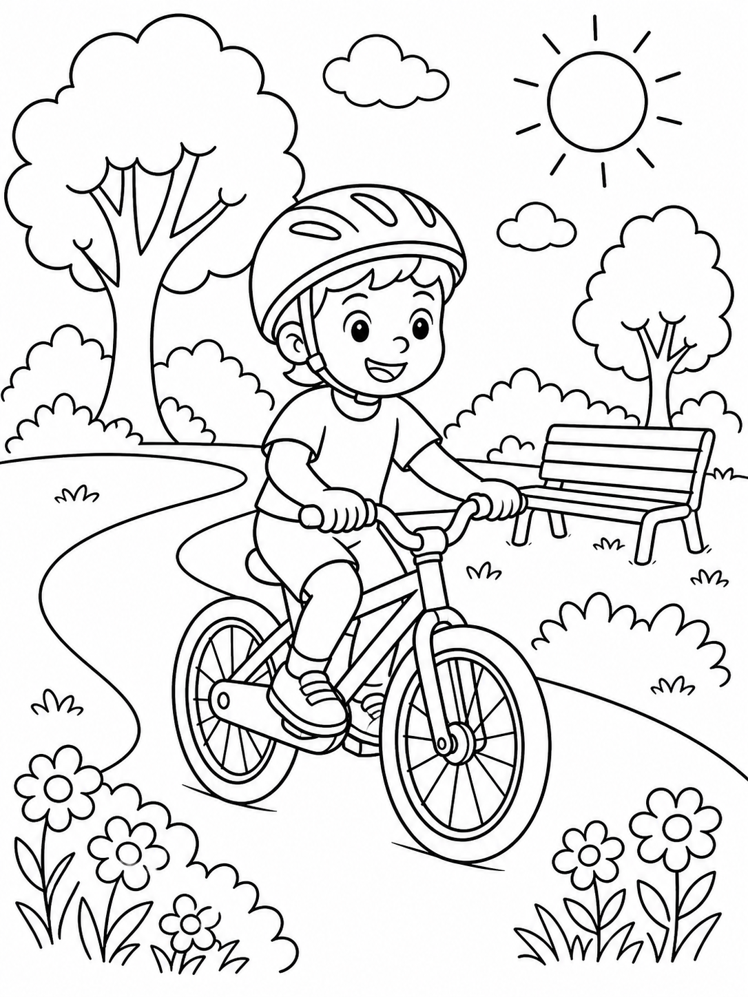 Boy Riding Bicycle — summer coloring pages for kids