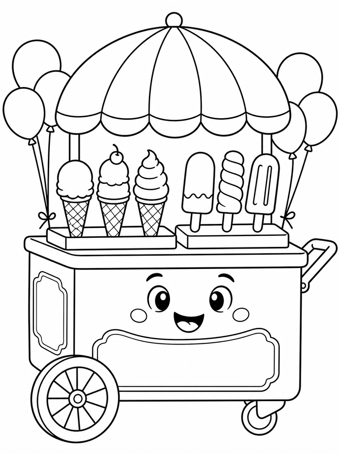 Ice Cream Cart — summer coloring pages for kids