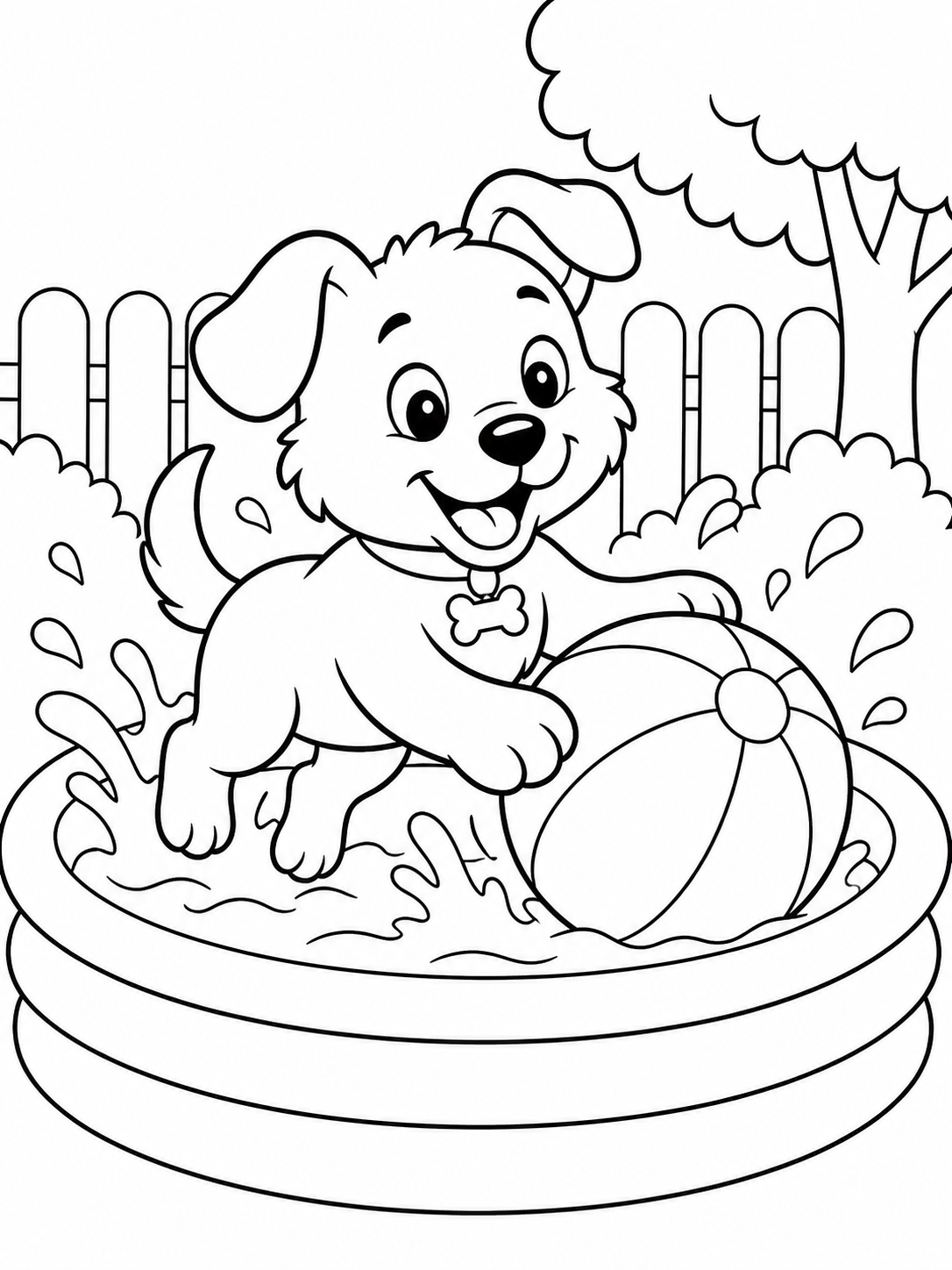 Puppy In Pool — summer coloring pages for kids