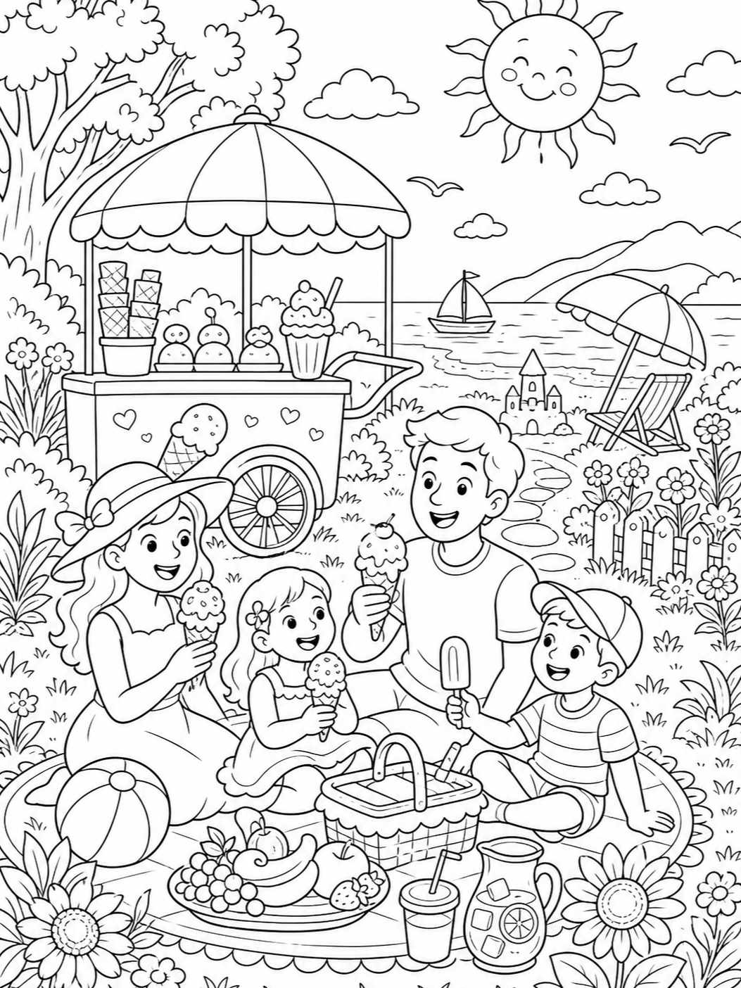 Beach Ice Cream Cart — summer coloring pages
