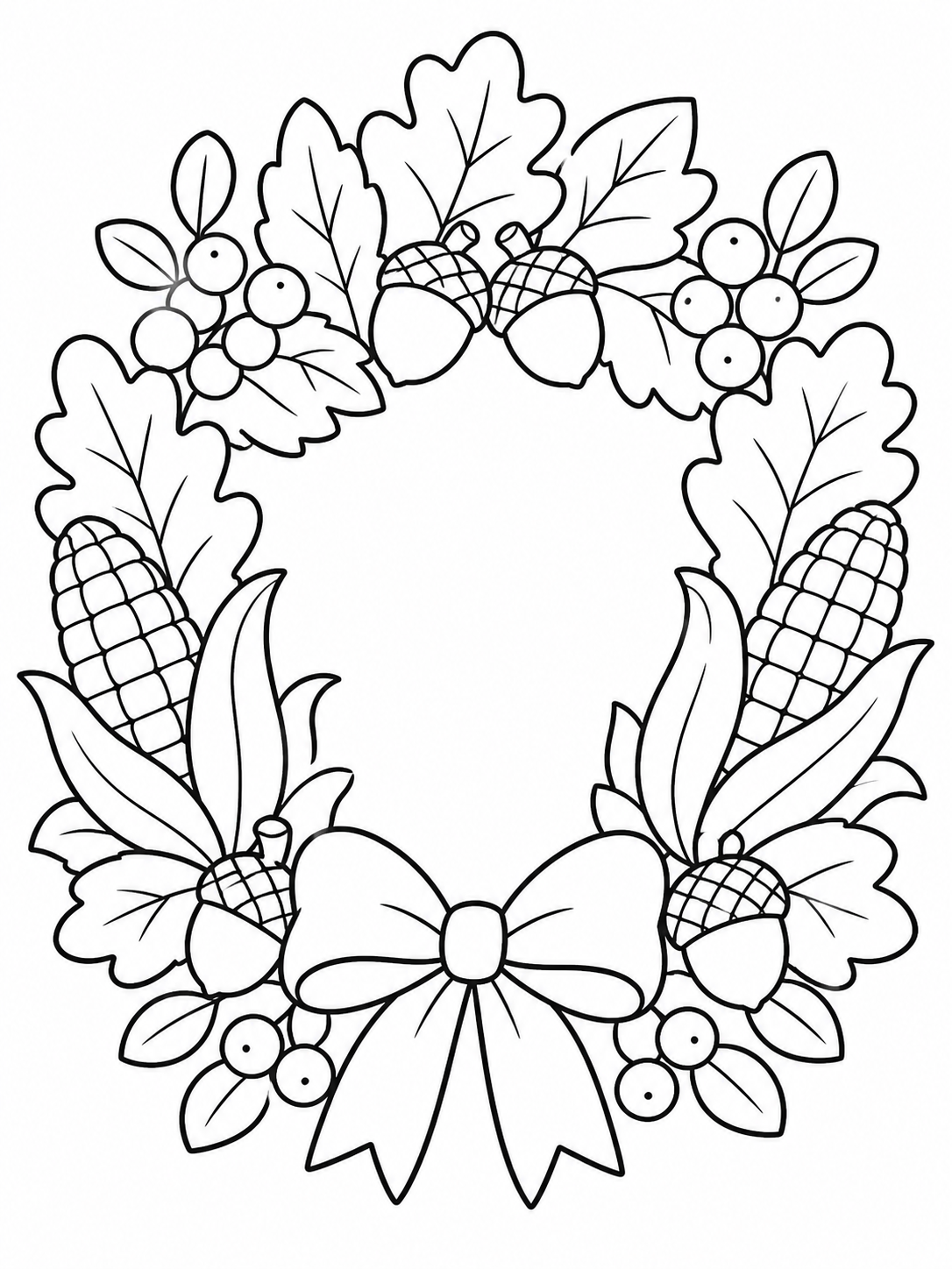 Autumn Harvest Wreath — thanksgiving coloring pages for kids