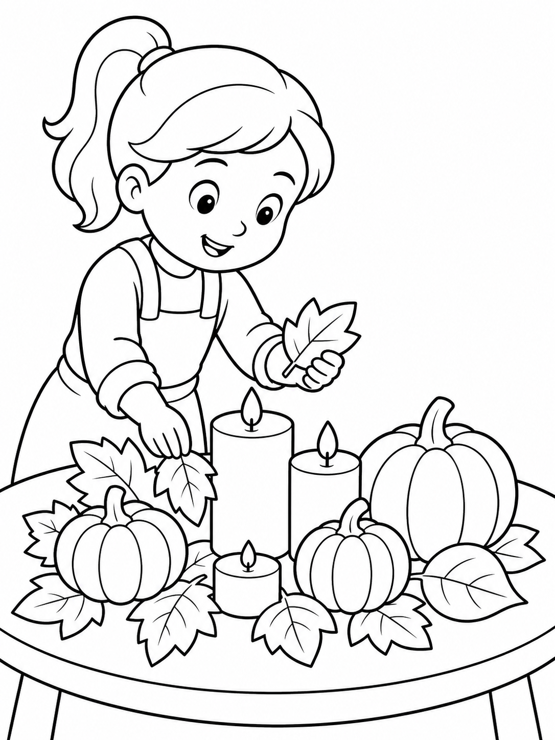 Girl Setting Thanksgiving Table — thanksgiving coloring pages for kids
