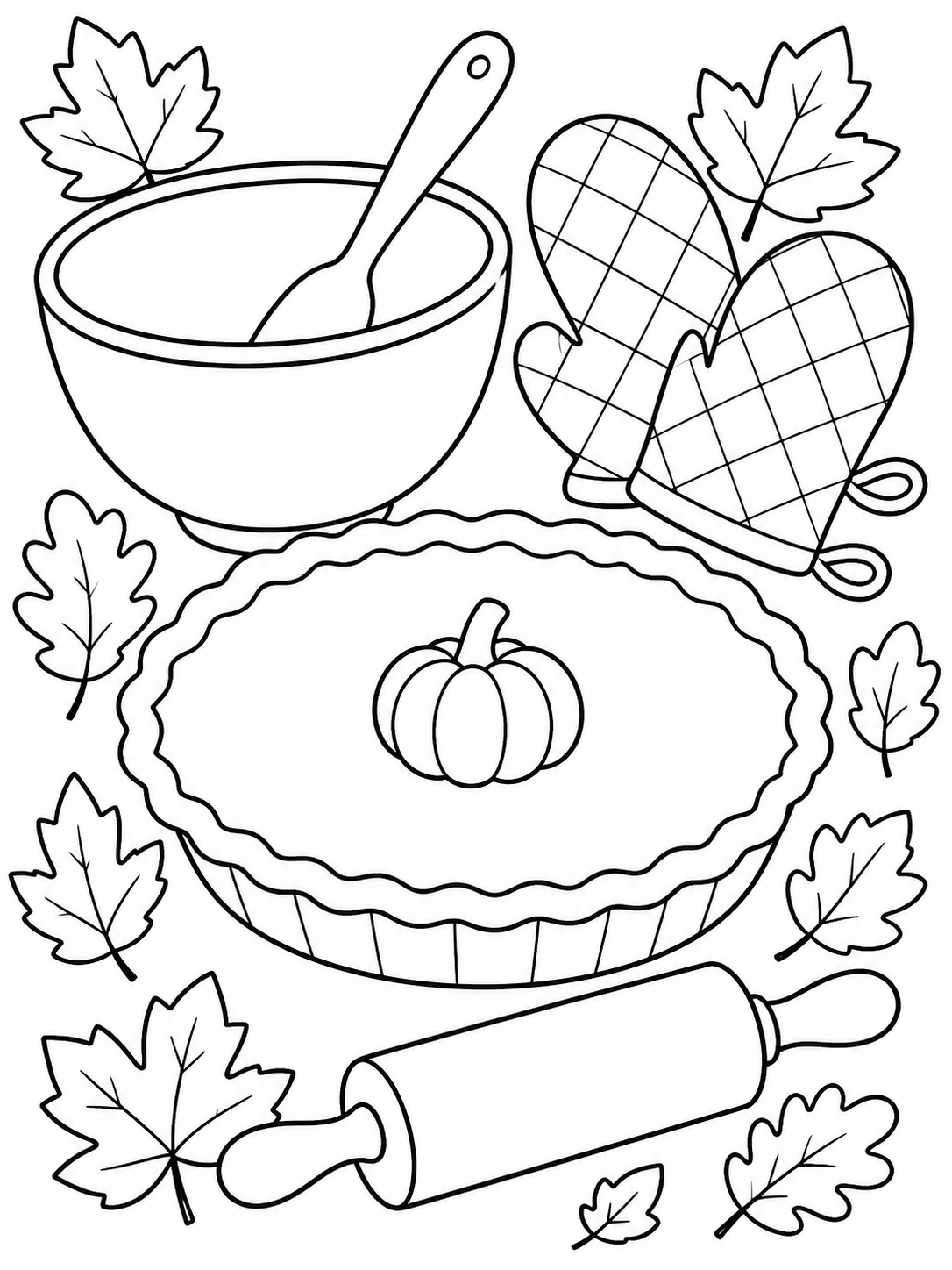Baking A Pumpkin Pie — thanksgiving coloring pages for kids