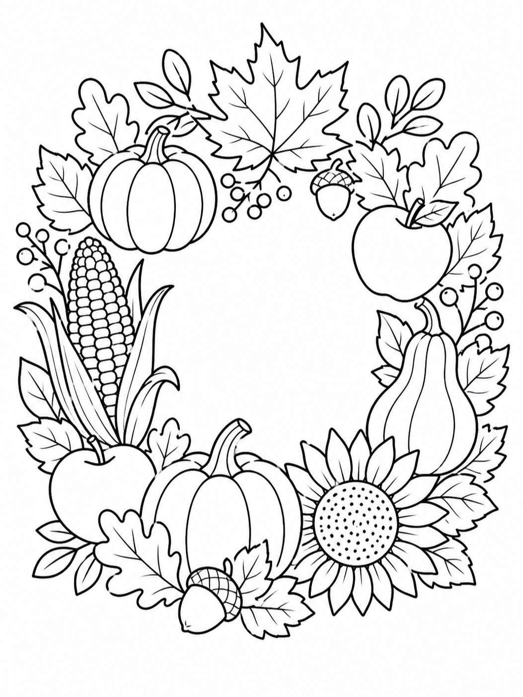 Harvest Wreath With Pumpkins — thanksgiving coloring pages
