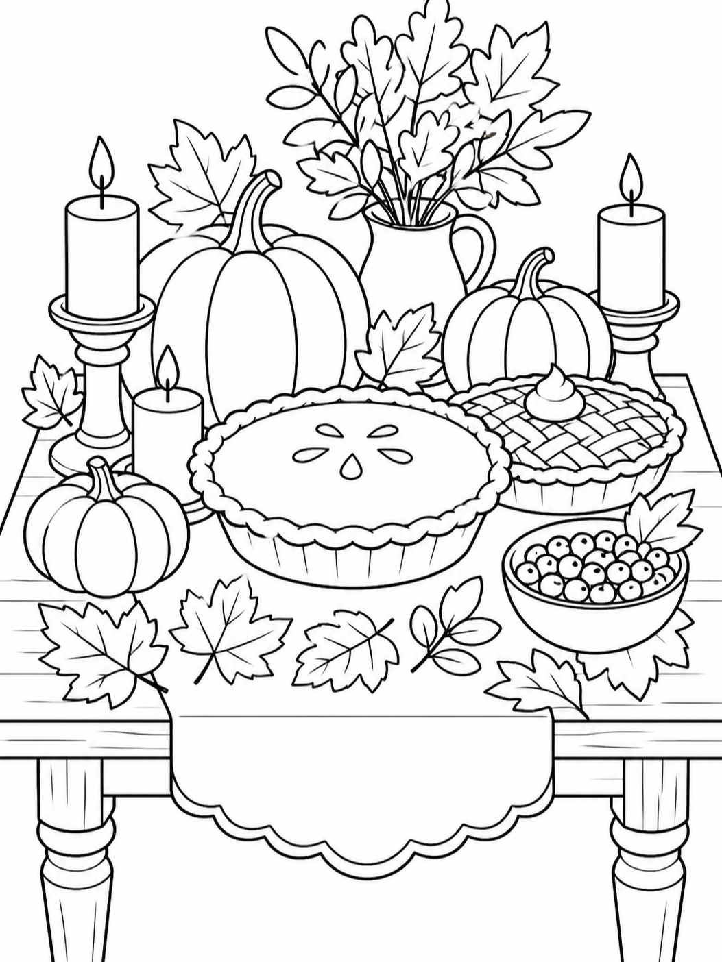 Thanksgiving Table With Pies — thanksgiving coloring pages