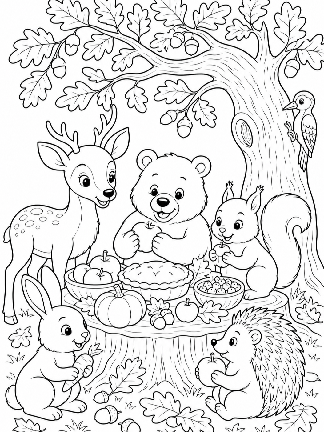 Forest Animals Autumn Gathering — thanksgiving coloring pages