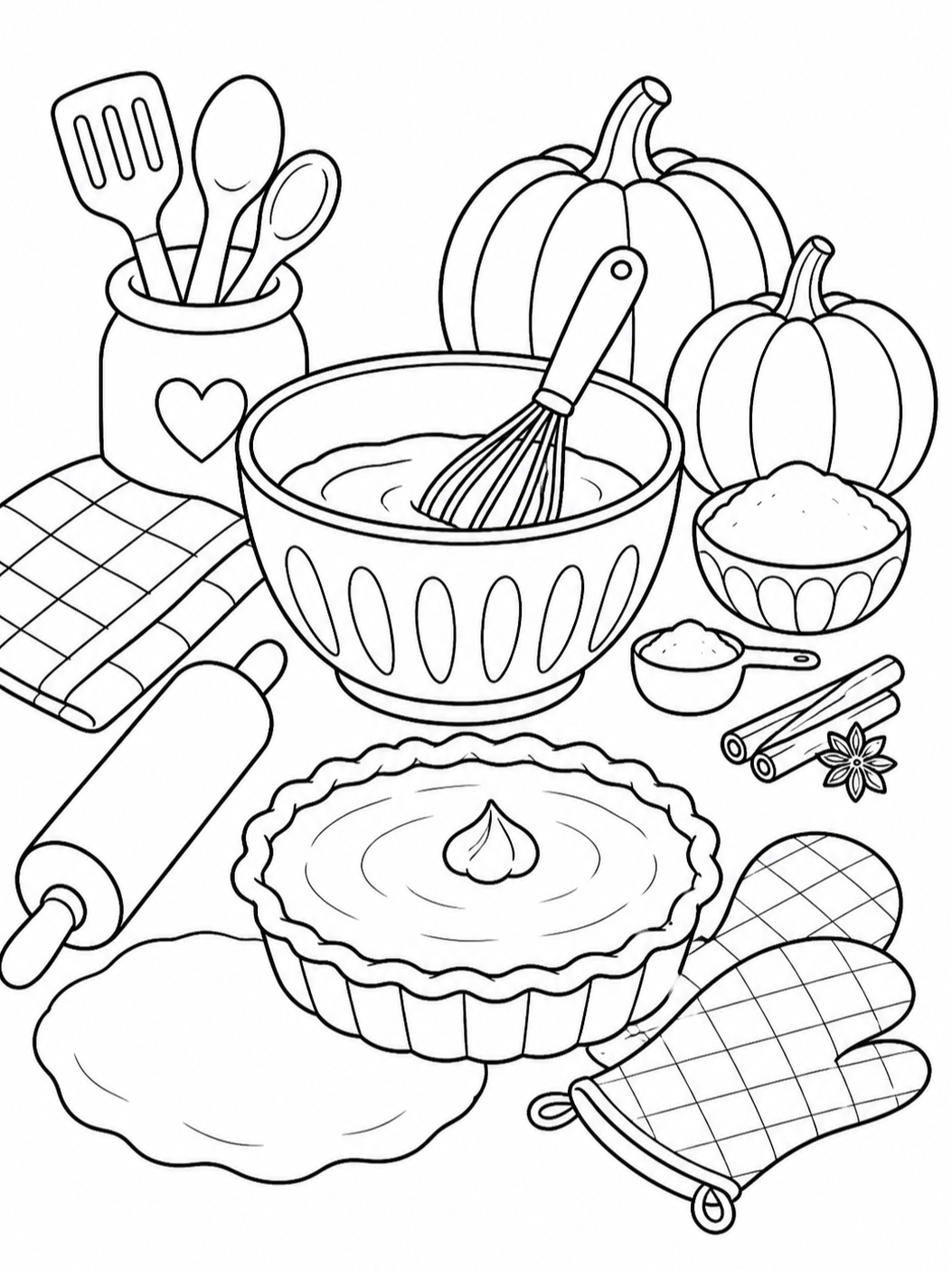 Baking Pumpkin Pie — thanksgiving coloring pages