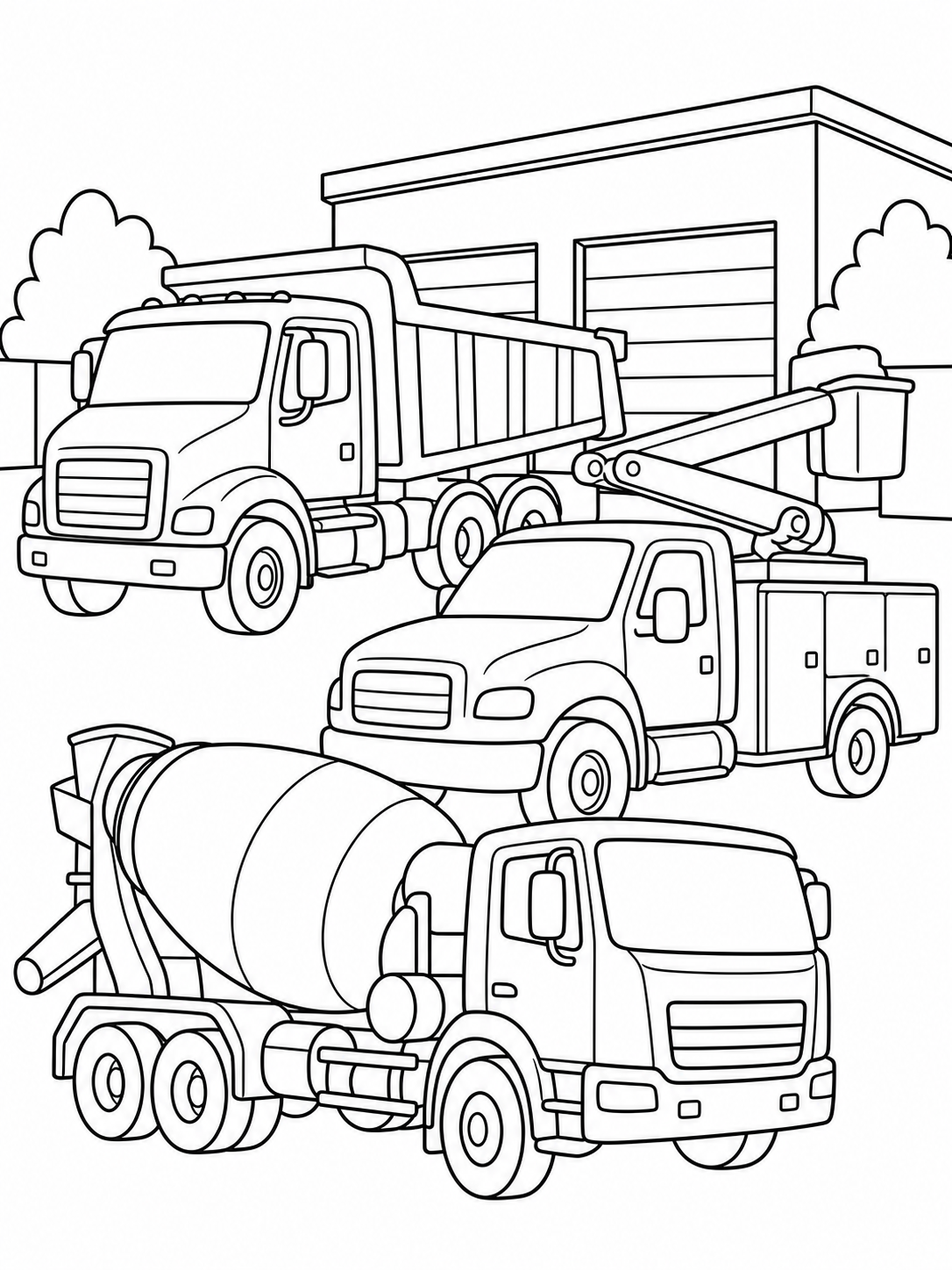 Group Of Construction Trucks — truck coloring pages