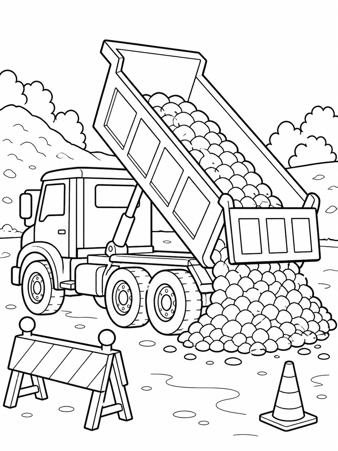 Dump Truck Unloading Gravel — truck coloring pages
