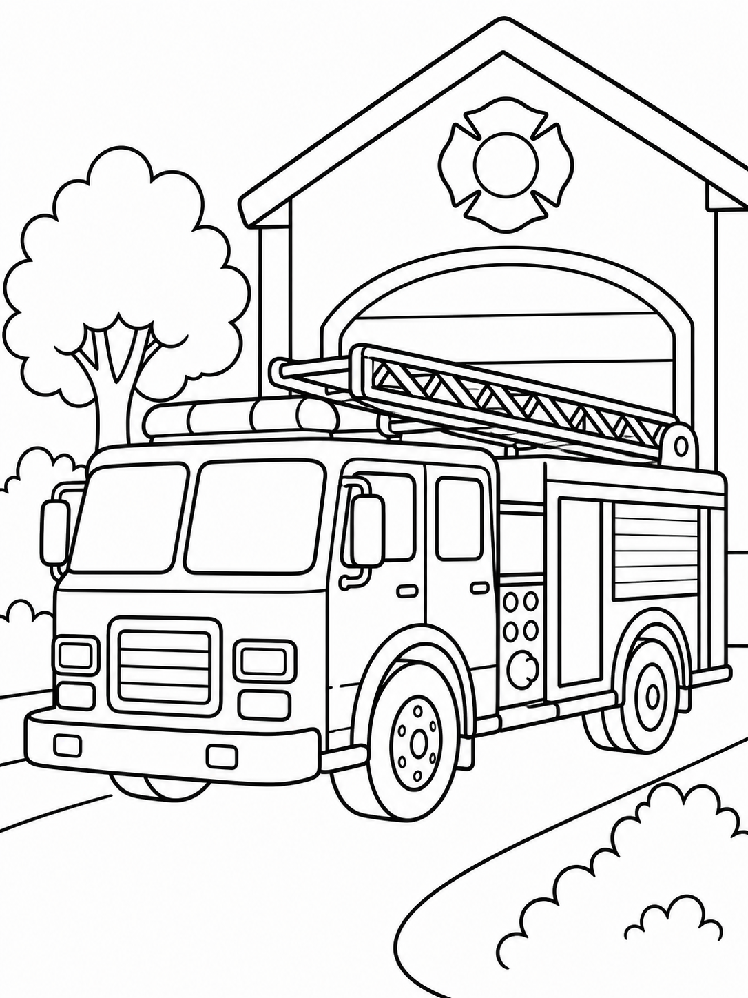Fire Truck At Station — truck coloring pages