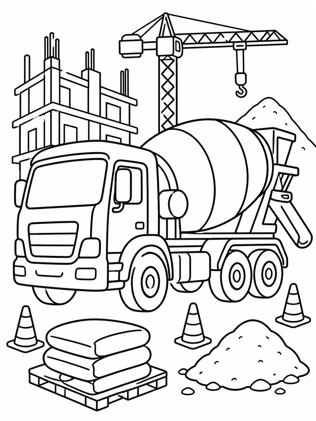 Cement Mixer At Construction Site — truck coloring pages