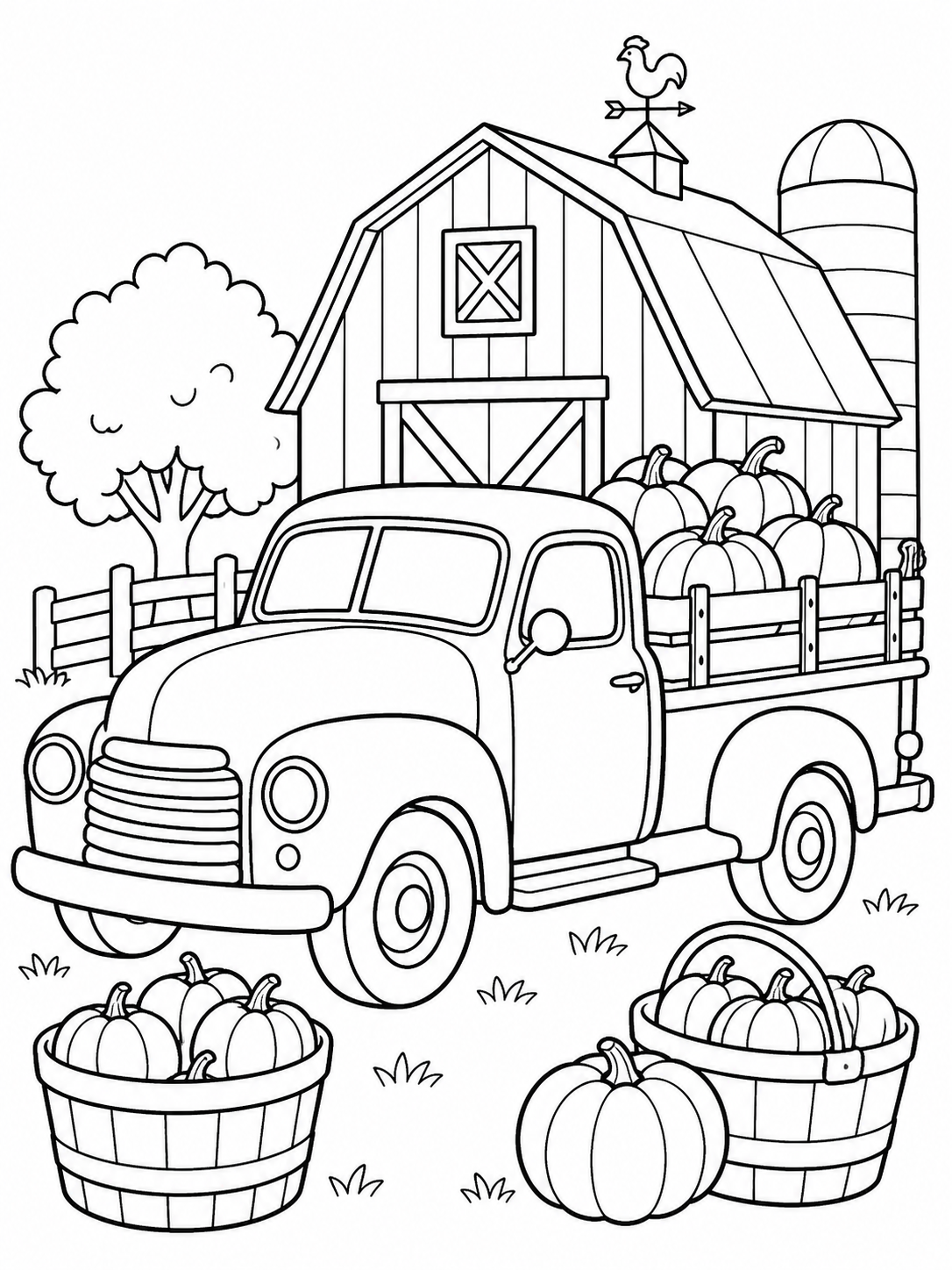 Pickup Truck At Barn — truck coloring pages