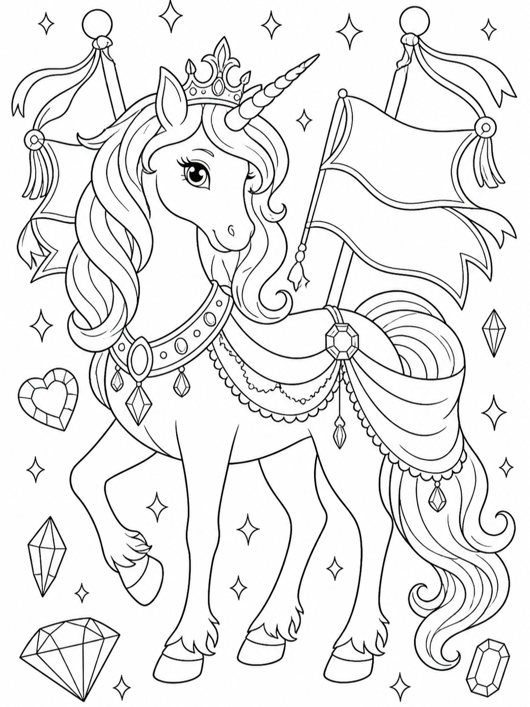 Royal Unicorn With Flag — unicorn coloring pages