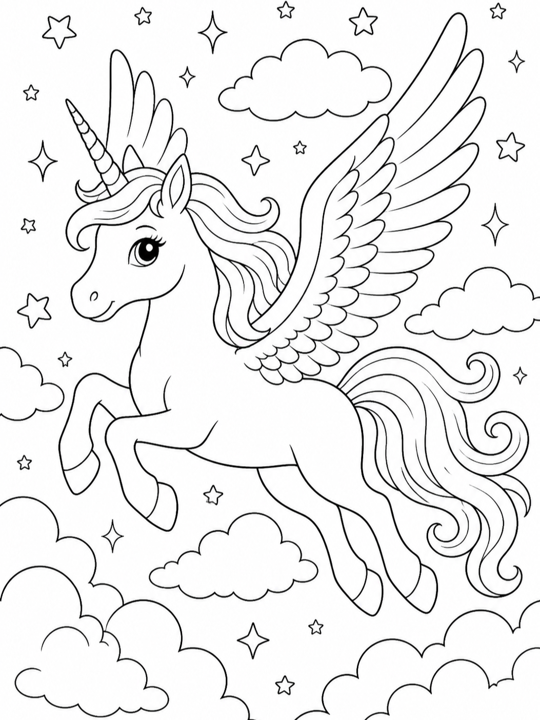 Flying Winged Unicorn — unicorn coloring pages
