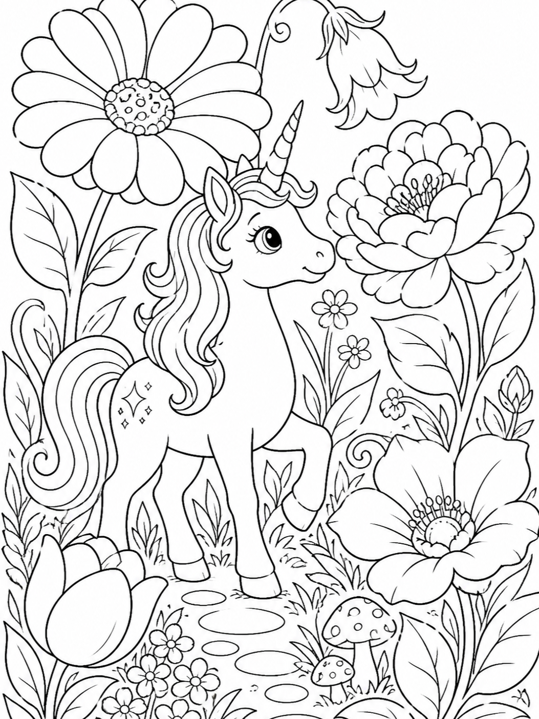 Unicorn Foal With Mother — unicorn coloring pages