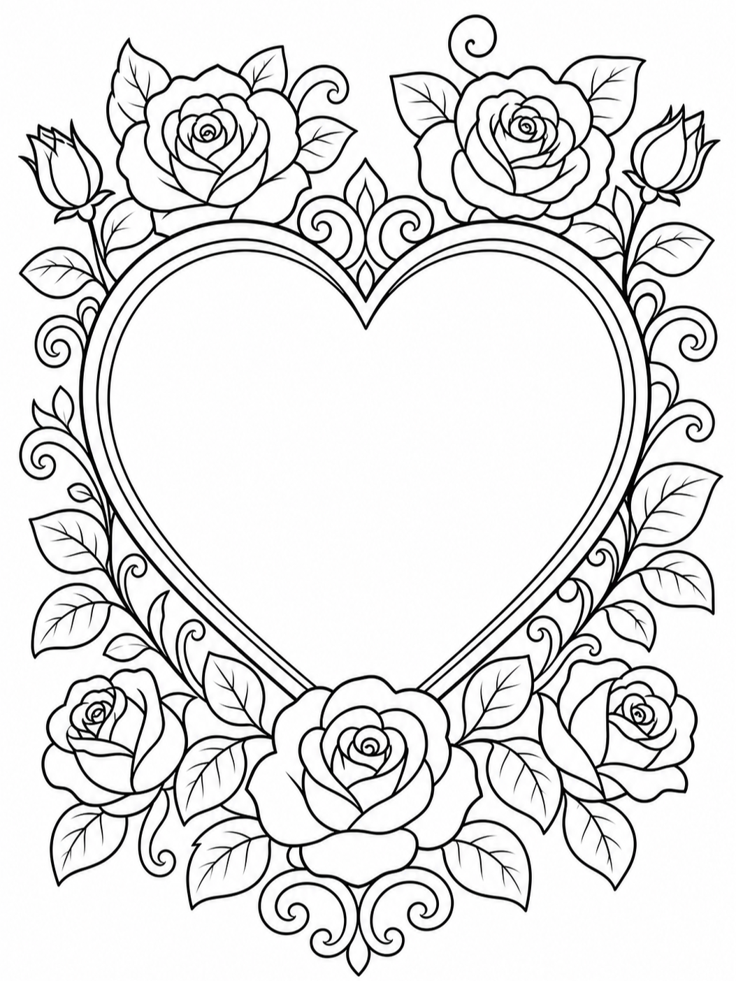 Rose Frame With Heart — valentines day coloring pages