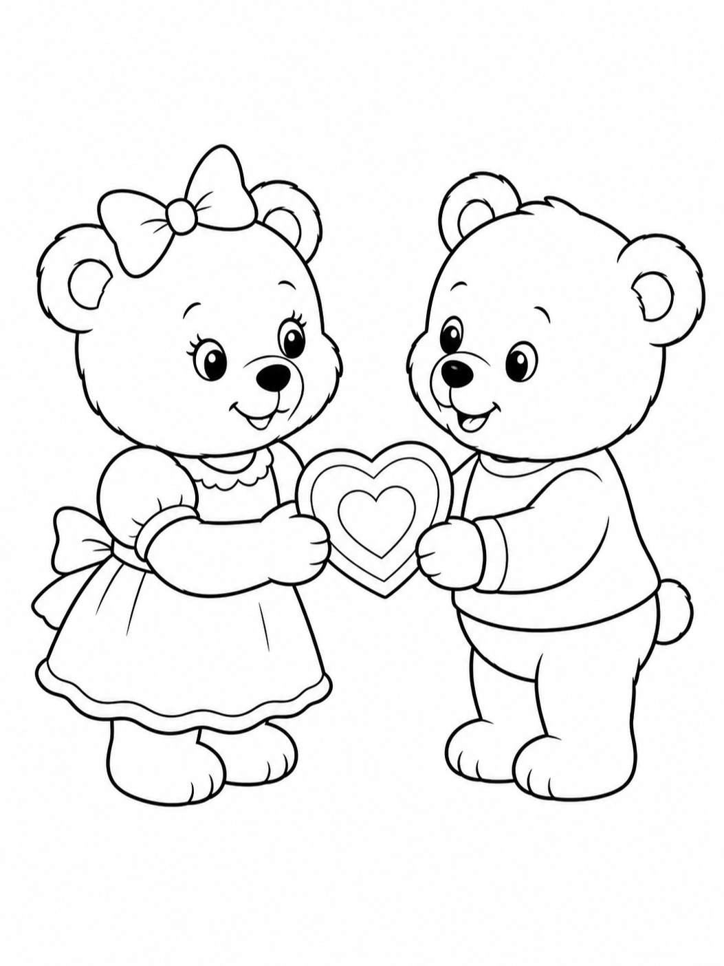Bears Sharing A Heart — valentines day coloring pages