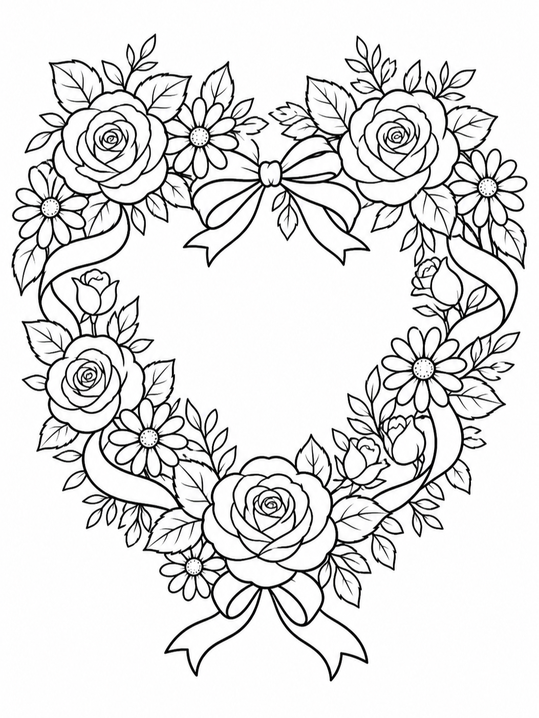 Heart Wreath Of Roses — valentines day coloring pages