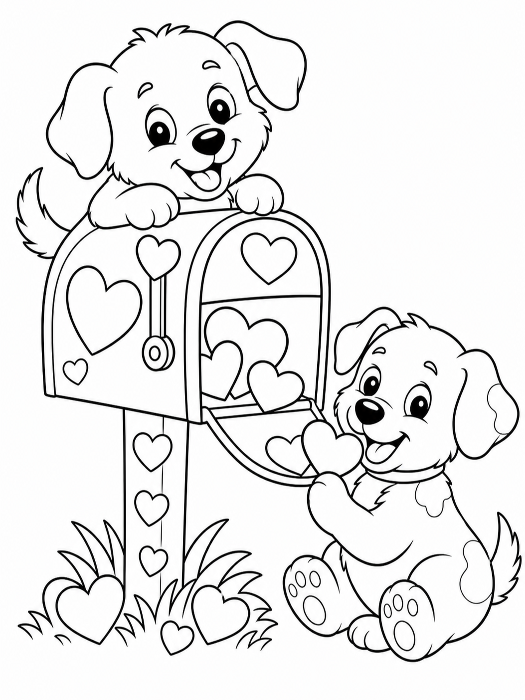 Puppies At Heart Mailbox — valentines day coloring pages