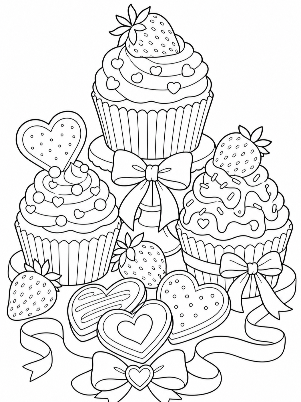 Valentine Cupcakes And Cookies — valentines day coloring pages