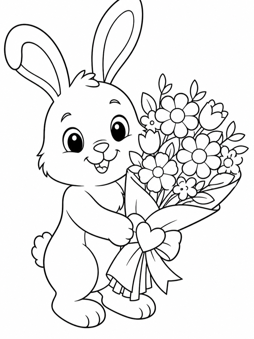 Bunny With Flower Bouquet — valentines day coloring pages
